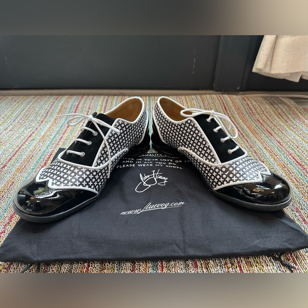 SOLD! Fluevog NEW Fellowship Martha x/o print contrast lace-up loafers -10/10.5 - Picture 10 of 16